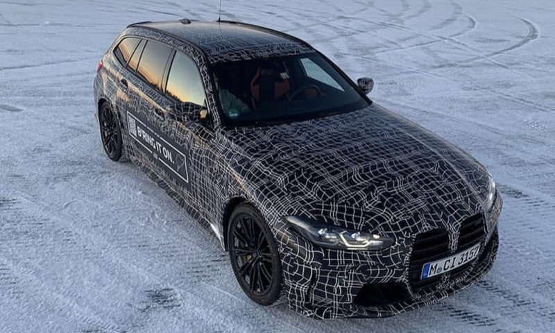 autos, bmw, cars, news, bmw m3, g81, m xdrive, m3 competition, m3 touring, s58, 2023 bmw m3 touring teased in the snow once again