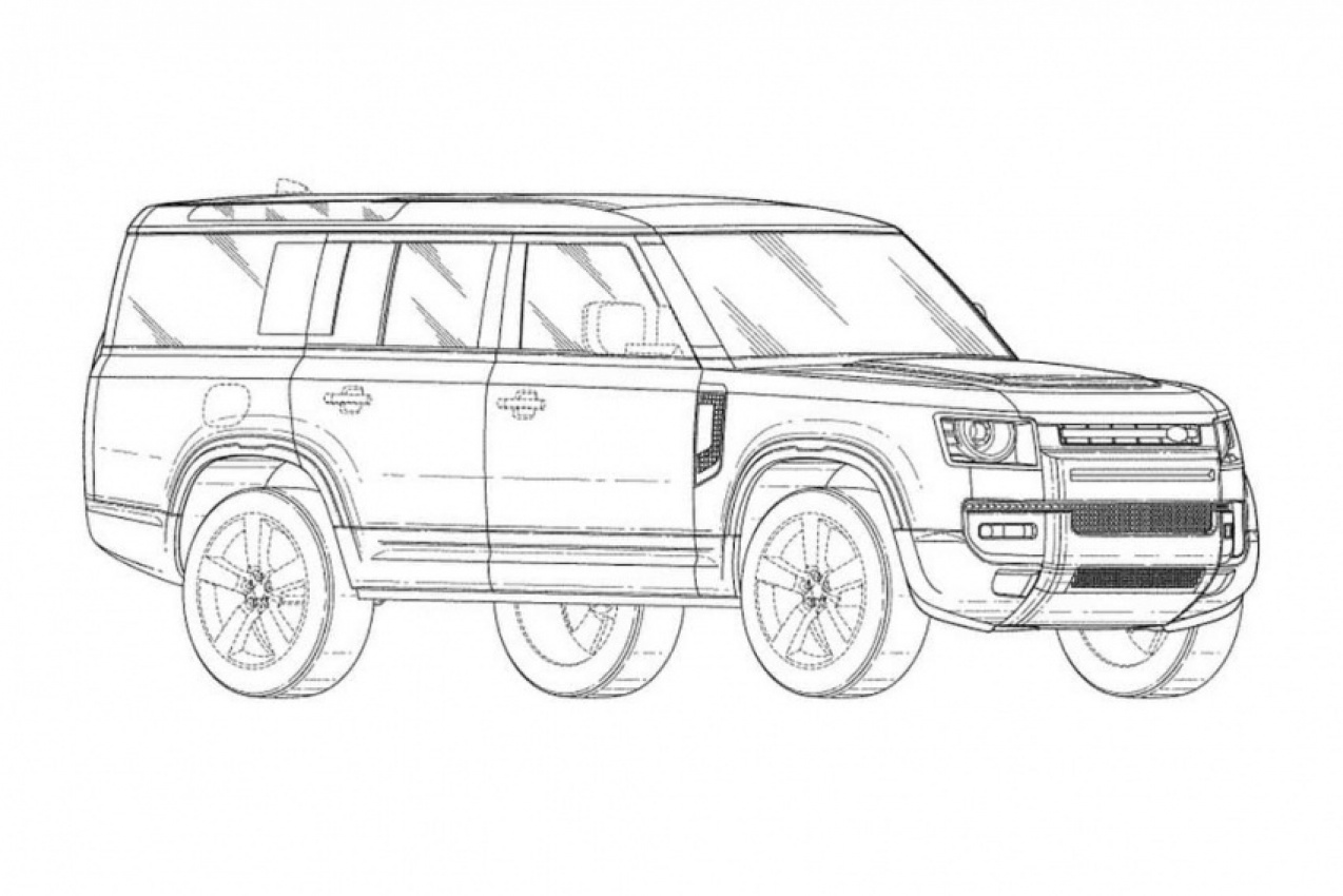autos, cars, land rover, reviews, 4x4 offroad cars, car news, defender, land rover defender, land rover defender 130 previewed by patents