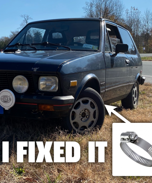 autos, news, yugo, i fixed my yugo with two hose clamps and a rock