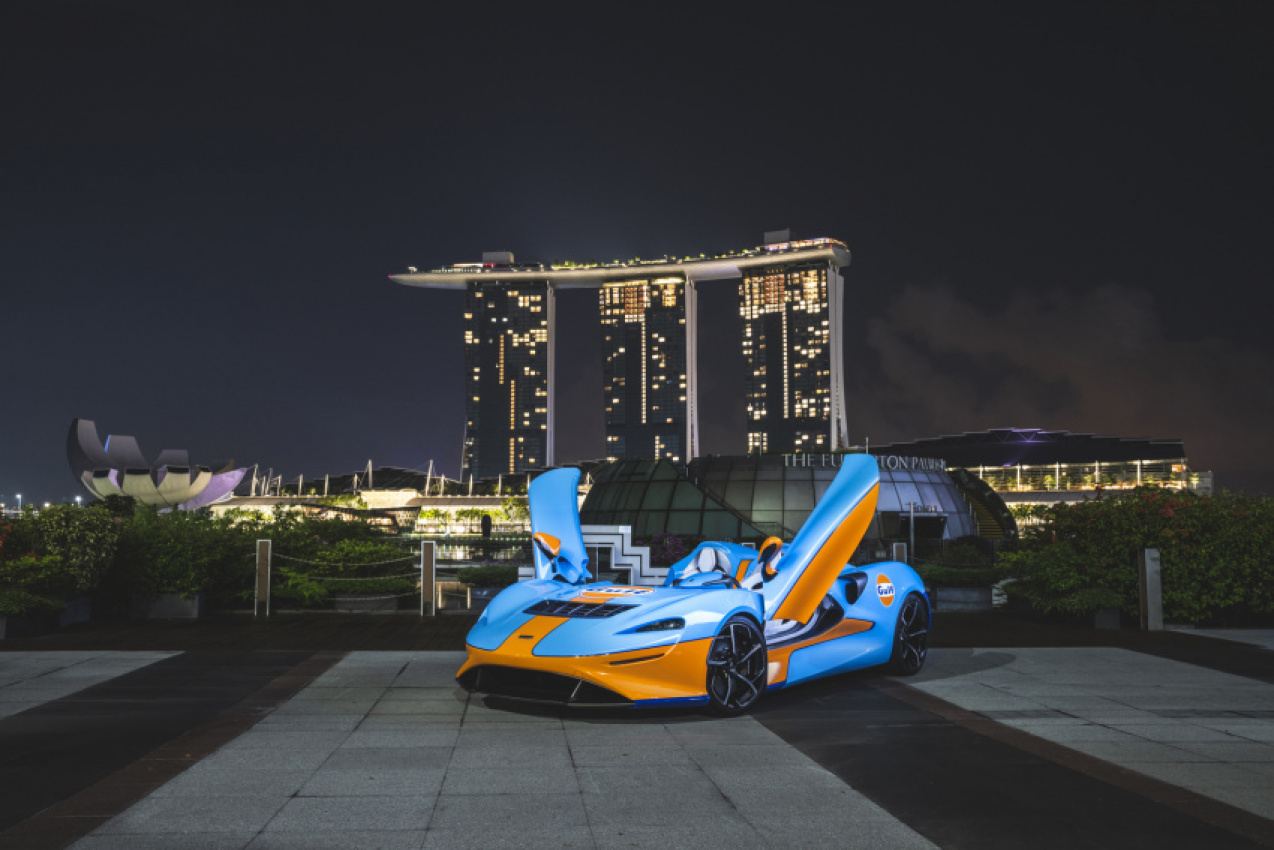 autos, cars, mclaren, gulf liveried mclaren elva debuts in singapore alongside limited edition 720s le mans and 620r
