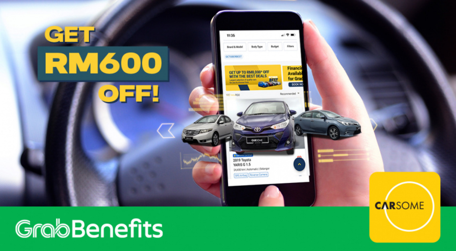 all articles, autos, cars, exclusively for grab drivers & delivery partners! get up to rm1,000 off a carsome certified car
