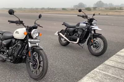 article, autos, cars, ram, royal enfield, article, royal enfield, royal enfield meteor 350 vs yezdi scrambler flat out on an runway