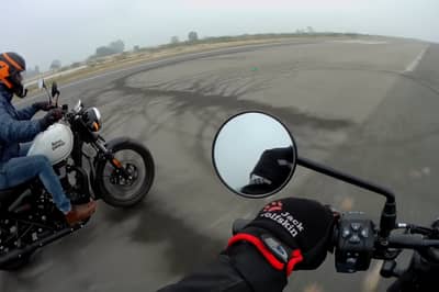 article, autos, cars, ram, royal enfield, article, royal enfield, royal enfield meteor 350 vs yezdi scrambler flat out on an runway