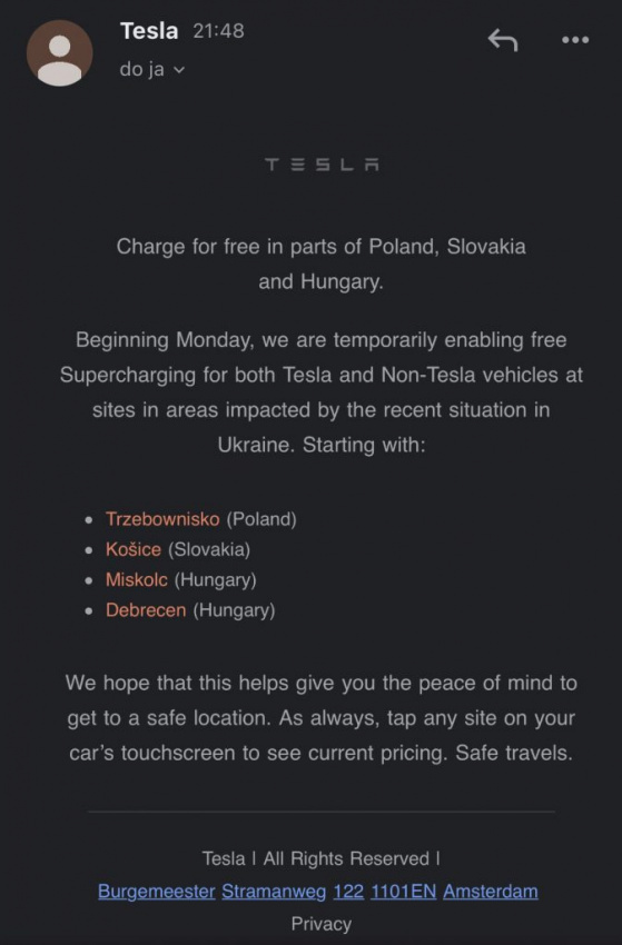 autos, cars, news, space, spacex, tesla, tesla free supercharging extended to areas affected by ukraine invasion