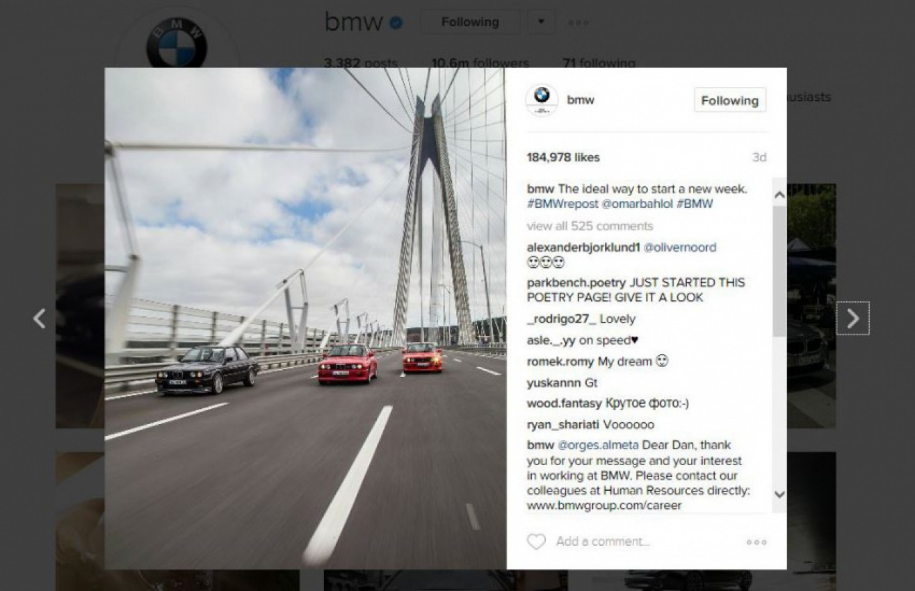 autos, bmw, cars, ram, autos bmw, bmw boasts most successful instagram channel among automotive brands