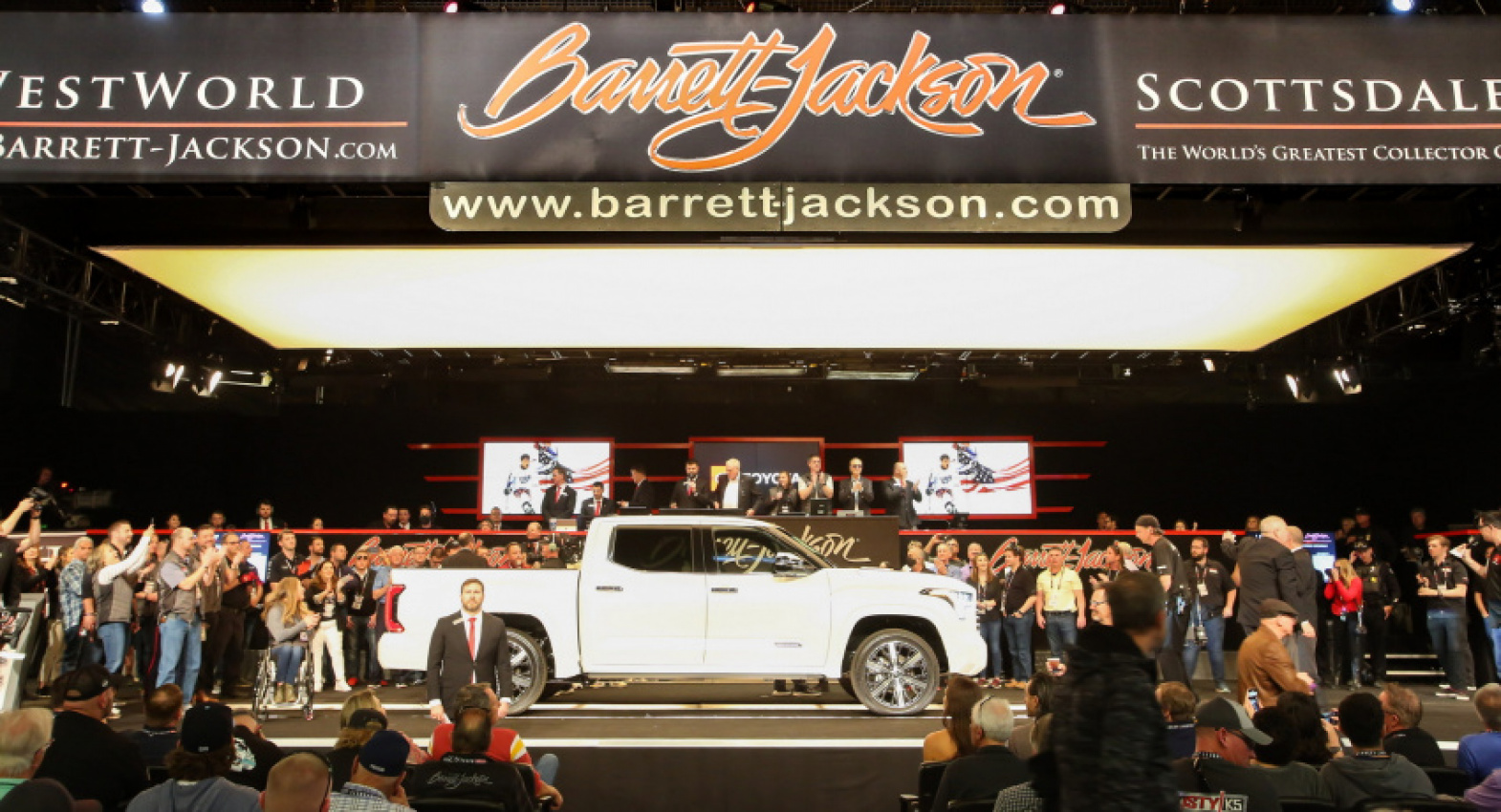 autos, cars, news, toyota, auction, barrett-jackson, hybrids, toyota tundra, toyota raises over $1.2m for the first two production 2022 tundras