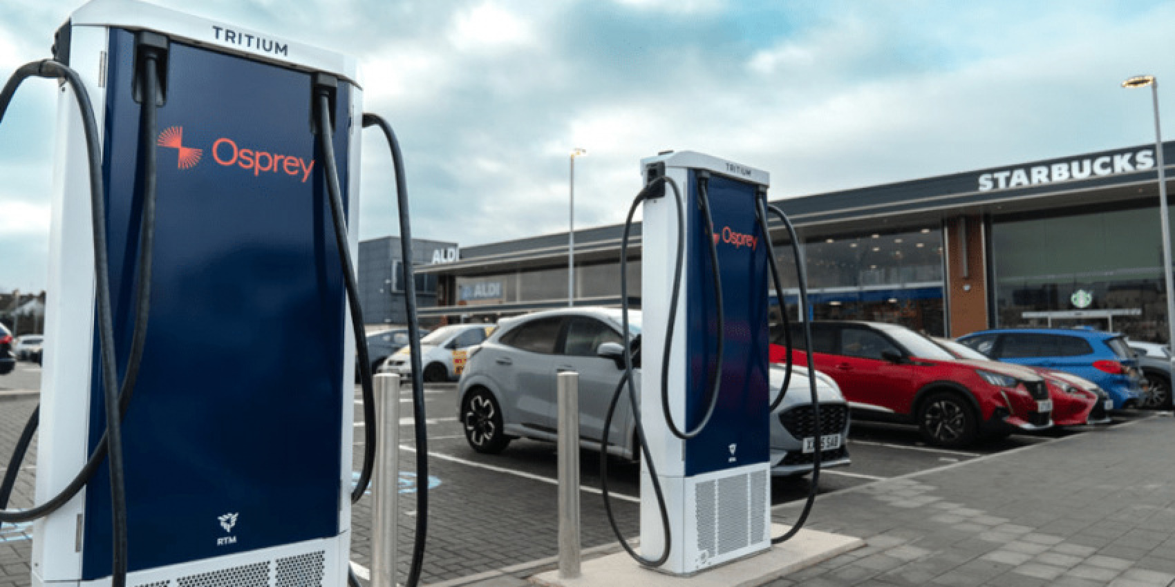 autos, cars, electric vehicle, energy & infrastructure, aldi, charging infrastructure, ediston, osprey charging, shop & charge, tritium, osprey to install fast-chargers at uk retail sites for ediston