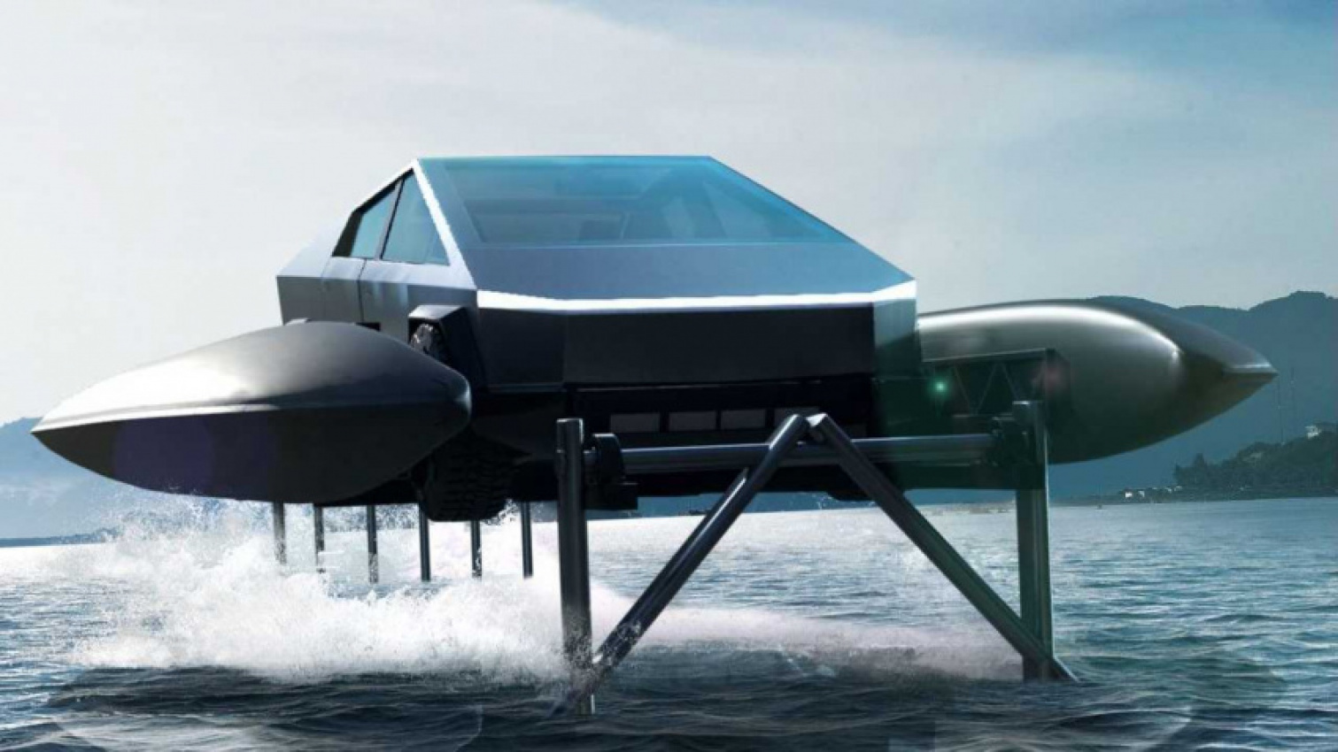 autos, cars, evs, tesla, cybertruck, transform your tesla cybertruck into an amphibious catamaran