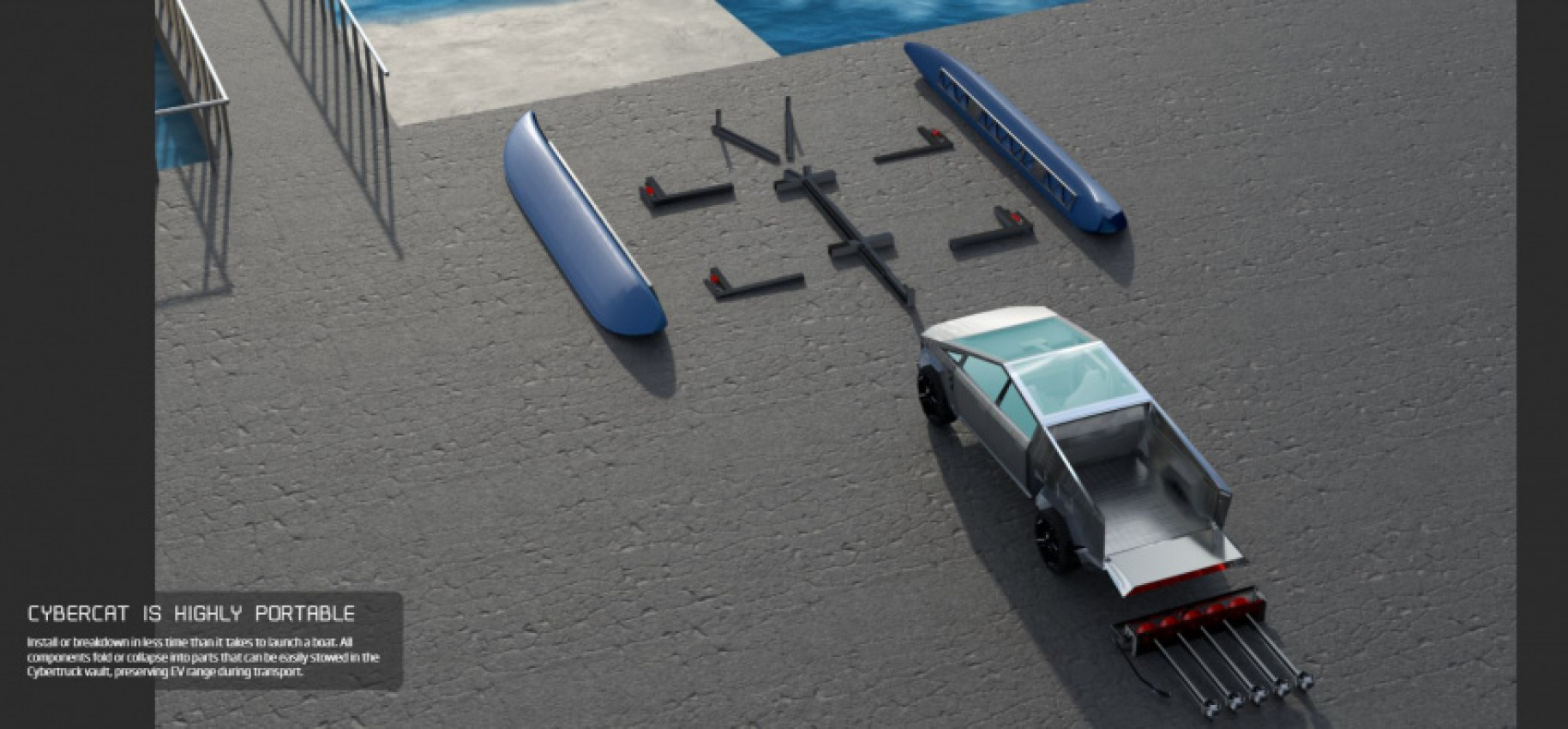 autos, cars, evs, tesla, cybertruck, transform your tesla cybertruck into an amphibious catamaran