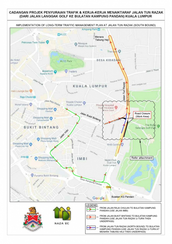 autos, cars, featured, naza engineering & construction, road closure, roadworks, information on traffic management for jalan tun razak (southbound) in kuala lumpur due to roadworks
