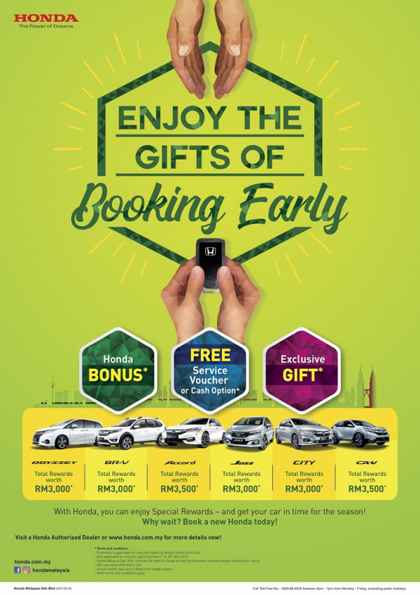 autos, car brands, cars, honda, automotive, hatchback, honda malaysia, malaysia, promotion, sales, sedan, honda malaysia “enjoy the gifts of booking early” campaign in april 2019