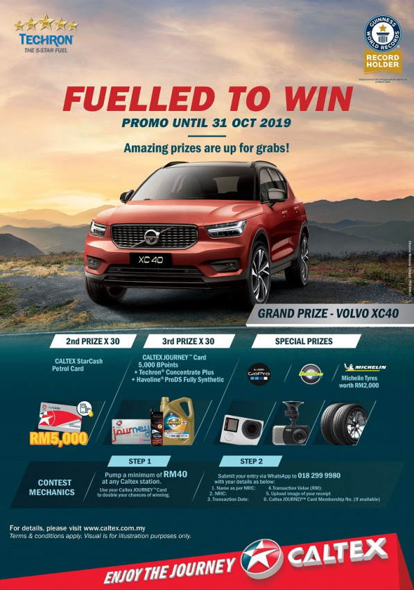 autos, cars, featured, volvo, caltex, chevron, chevron malaysia limited, contest, diesel, fuel, petrol, promotions, volvo xc40, caltex ‘fuelled to win’ offers volvo xc40, starcash petrol card, journey card, gopro etc