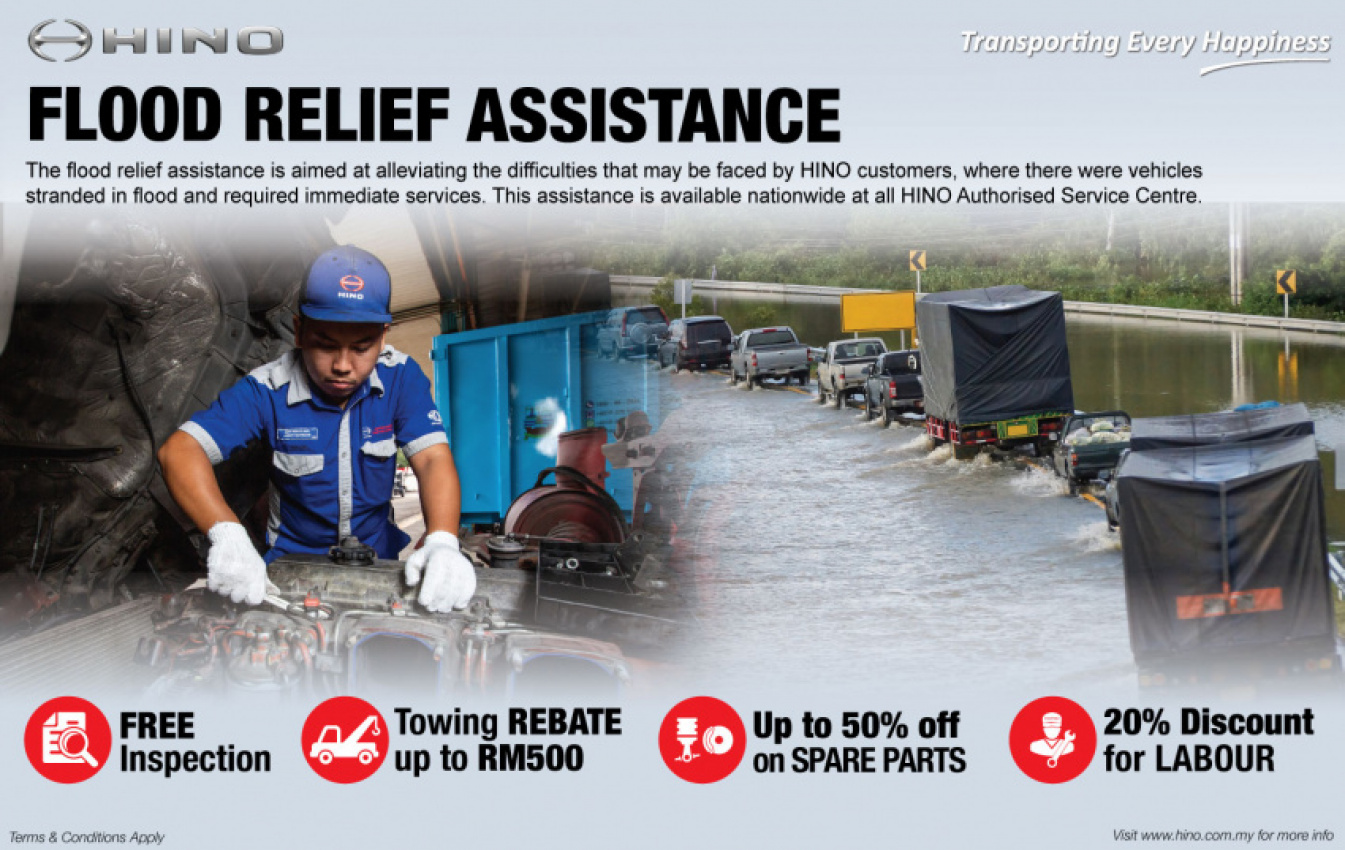 autos, cars, commercial vehicles, aftersales, commercial vehicles, hino, hino motors sales (malaysia) sdn bhd, malaysia, trucks, hino offers flood relief assistance to customers