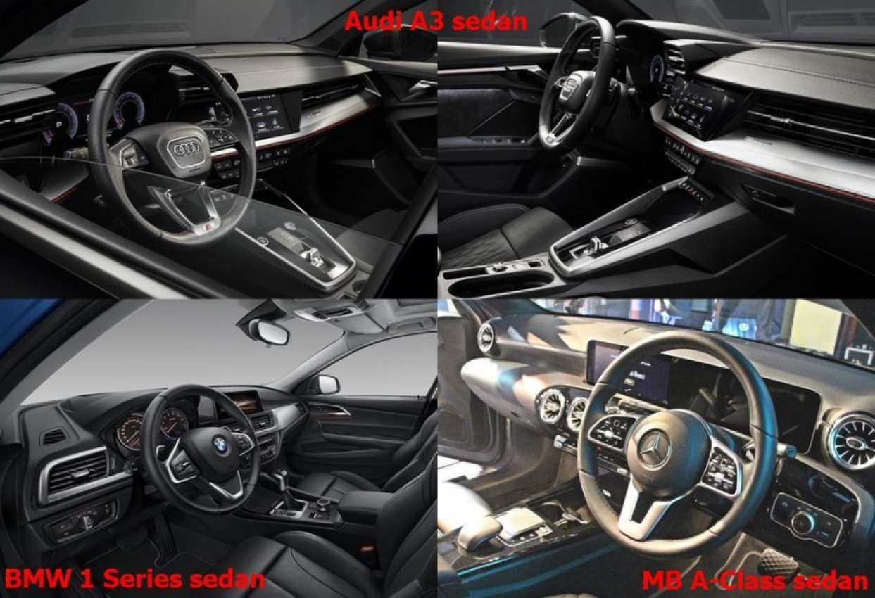 audi, autos, bmw, cars, mercedes-benz, reviews, 1 series, a3 sedan, android, audi a3, audi a3 sedan, bmw 1 series, f52, insights, mercedes, mercedes-benz a-class a-sedan, w177, android, the all-new audi a3 sedan vs mercedes-benz a-class sedan vs bmw 1 series sedan