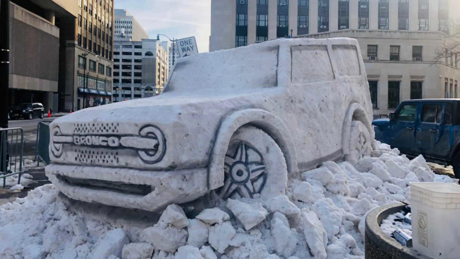 autos, cars, ford, ford bronco, life-size ford bronco ice sculpture sparks interest in new york