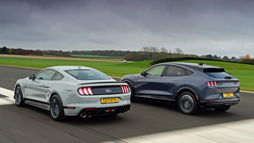 autos, cars, ford, electric cars, ford mustang, performance cars, ford mustang mach 1 vs ford mustang mach-e: petrol vs electric twin test
