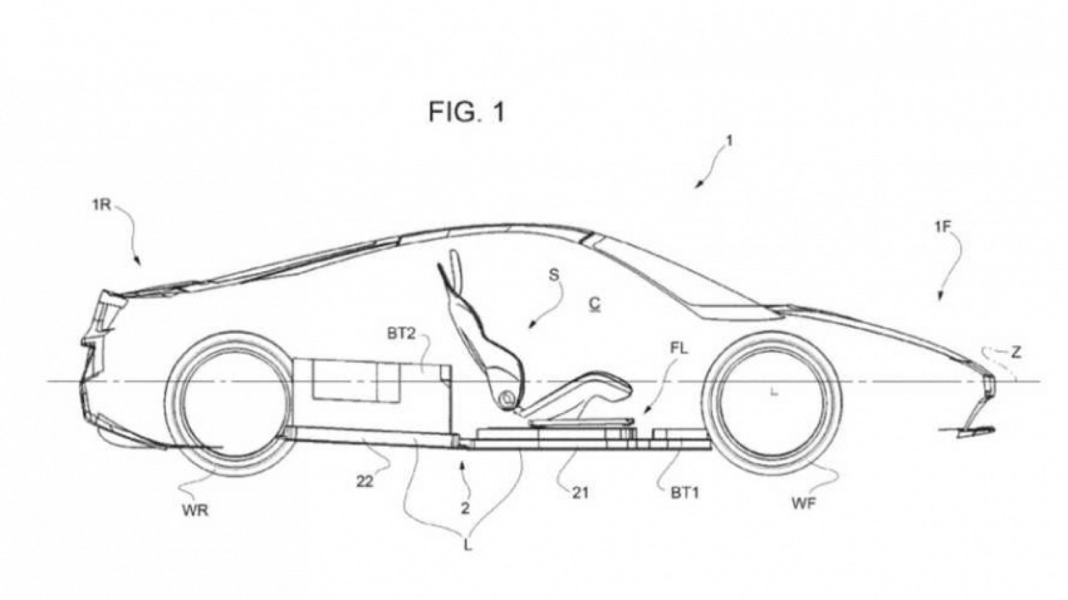 autos, cars, evs, ferrari, ferrari patent drawings show midship-mounted battery pack