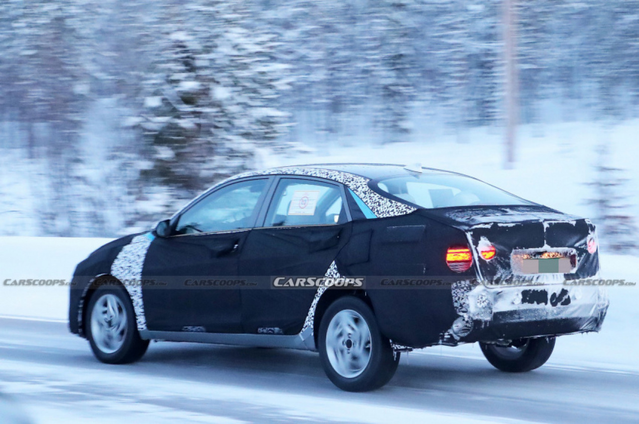 autos, cars, hyundai, news, hyundai accent, hyundai scoops, scoops, 2023 hyundai accent spied, appears to take cues from the larger elantra