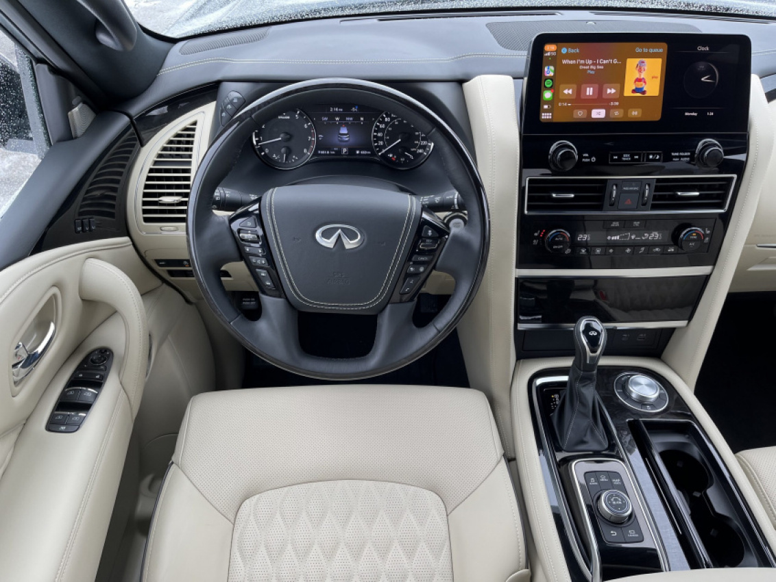 autos, cars, infiniti, reviews, android, family, infiniti qx80, luxury, outdoor, android, review: 2022 infiniti qx80