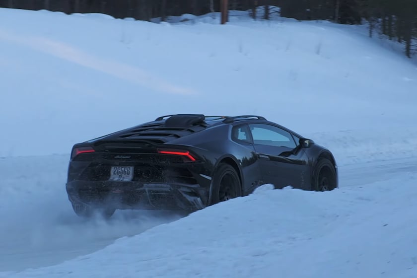 autos, cars, lamborghini, spy shots, video, watch lamborghini's offroad huracan tackle the snow