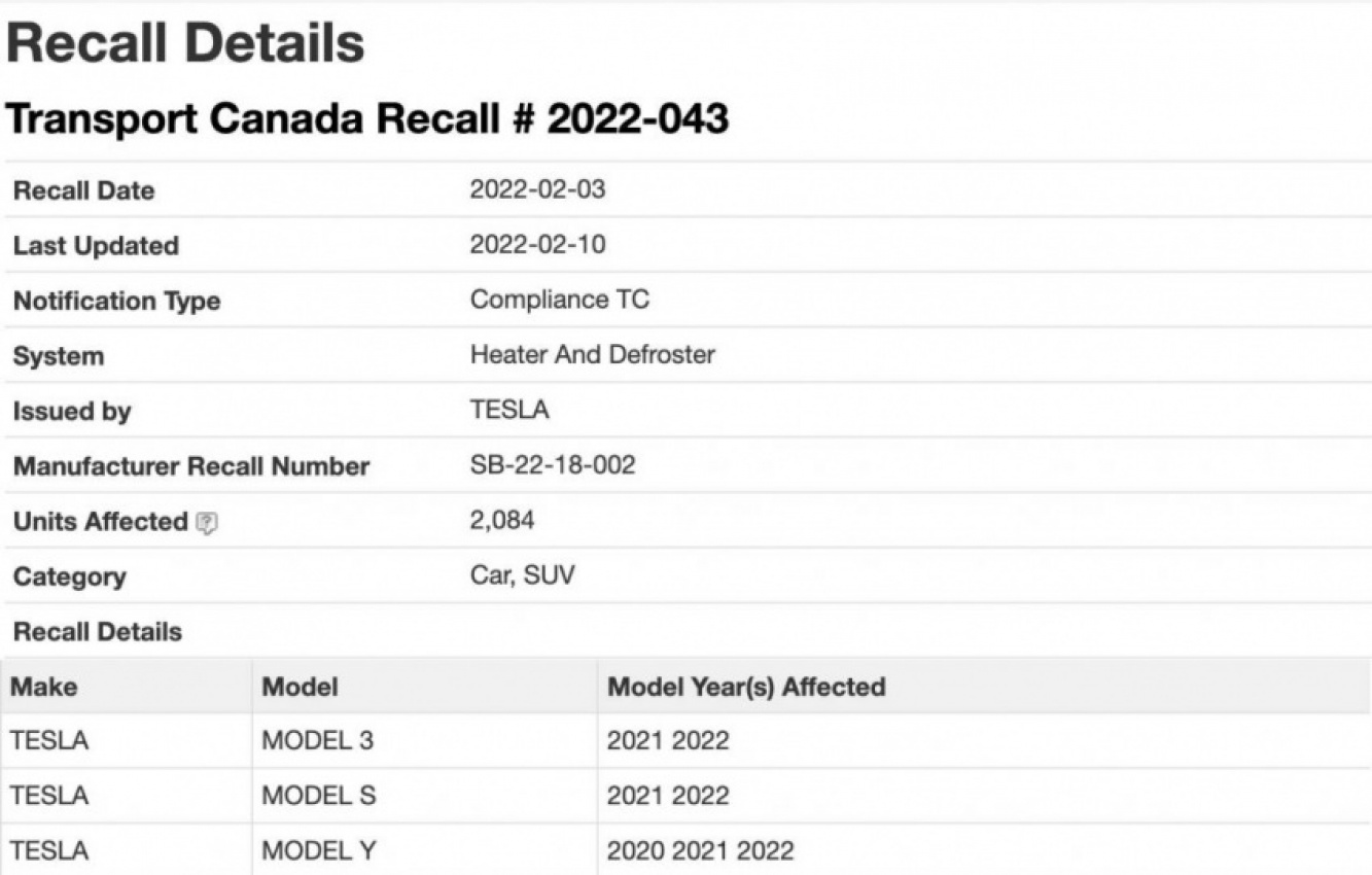 autos, cars, news, space, spacex, tesla, tesla recall for heater and defroster systems issued by transport canada