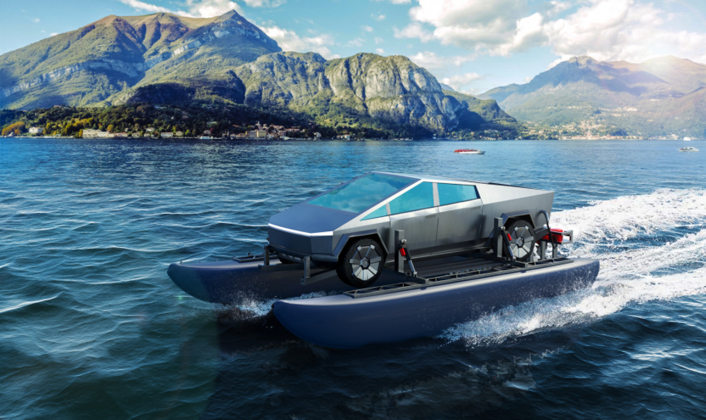 news, tesla, cars, cybertruck, bizarre cybertruck accessory promises to transform tesla electric truck into a boat