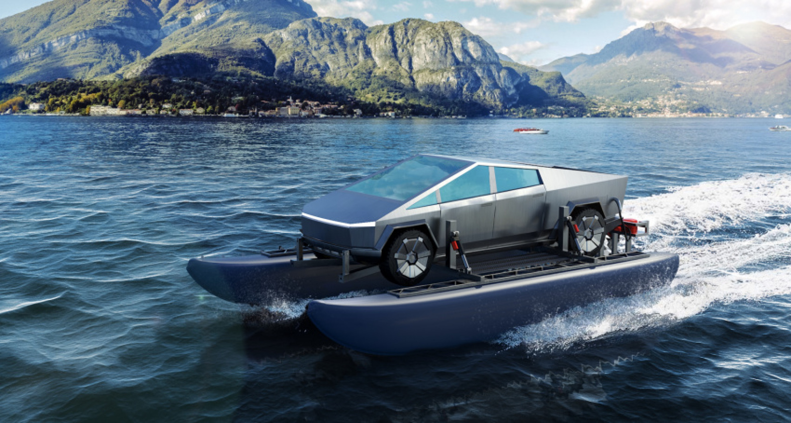 autos, cars, tesla, cybertruck, new tesla cybertruck accessory wants to turn the electric pickup truck into a boat