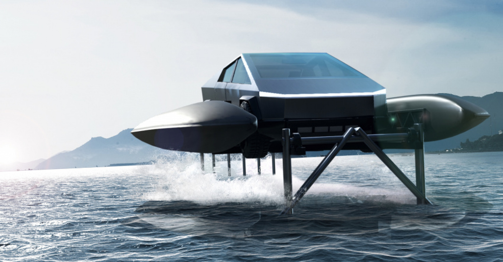 autos, cars, tesla, cybertruck, new tesla cybertruck accessory wants to turn the electric pickup truck into a boat