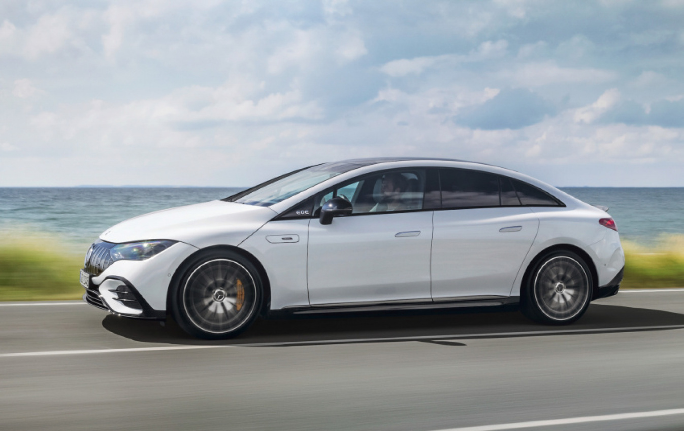 autos, cars, hp, mercedes-benz, mg, news, electric vehicles, mercedes, mercedes eqe, mercedes videos, mercedes-amg, new cars, video, 2023 mercedes-amg eqe debuts in two flavors with up to 677 hp