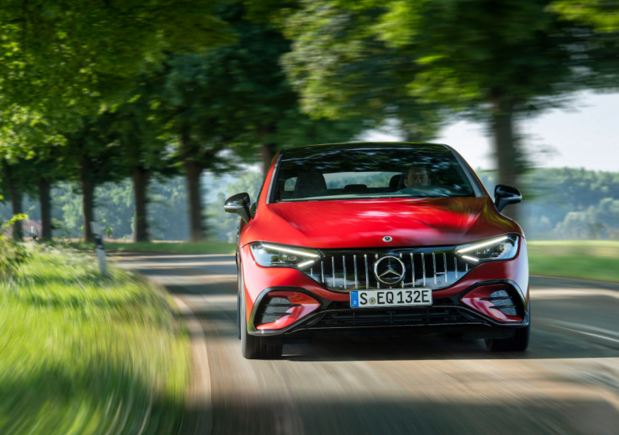 autos, cars, hp, mercedes-benz, mg, news, electric vehicles, mercedes, mercedes eqe, mercedes videos, mercedes-amg, new cars, video, 2023 mercedes-amg eqe debuts in two flavors with up to 677 hp
