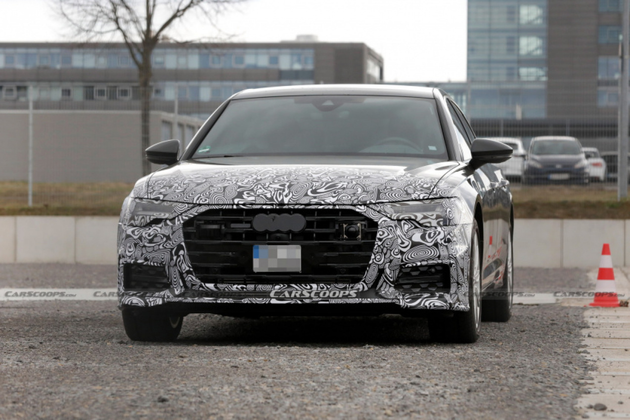 audi, autos, cars, news, audi a6, audi scoops, scoops, 2023 audi a6 l facelift nabbed in disguise, plays spot the differences (updated)
