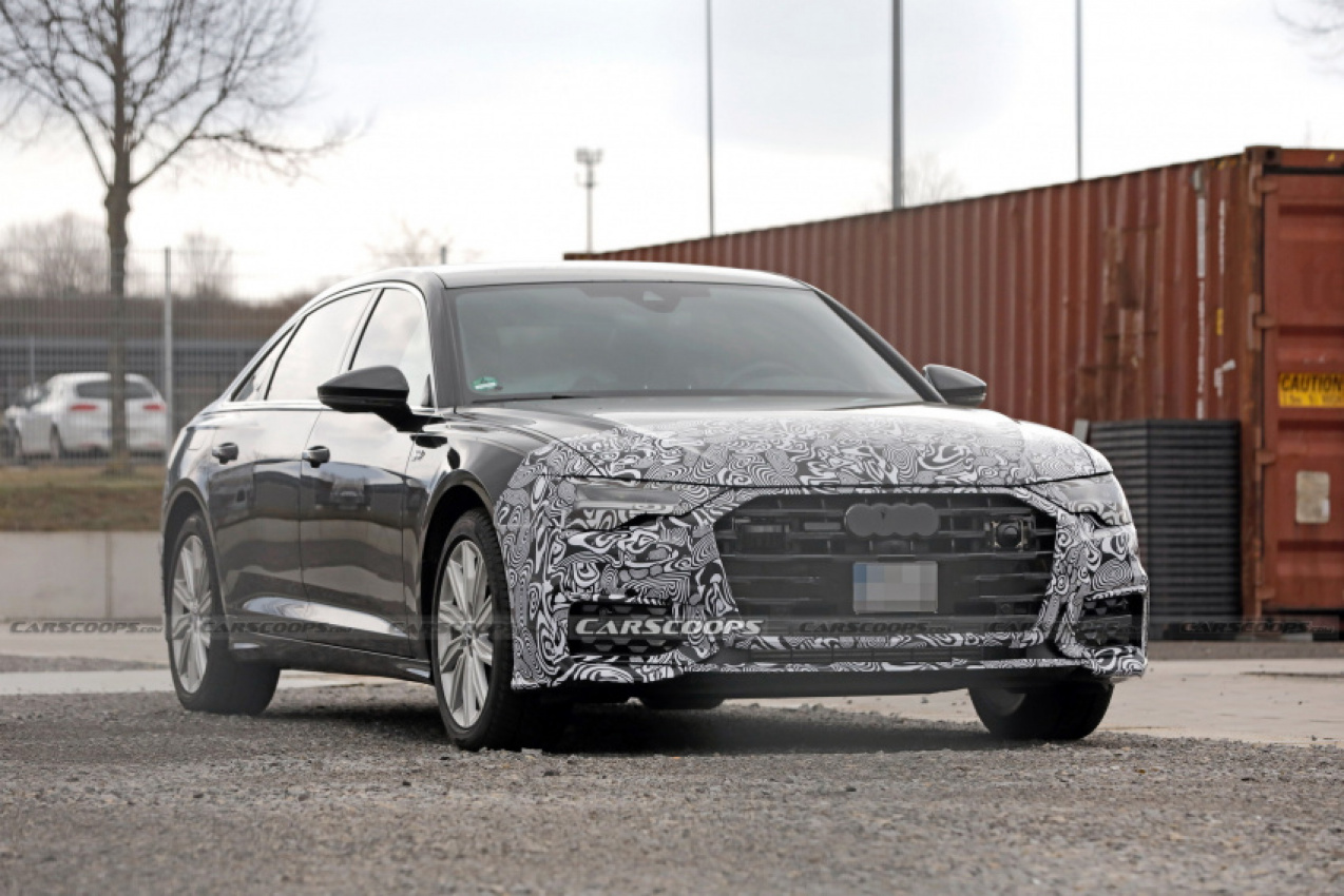 audi, autos, cars, news, audi a6, audi scoops, scoops, 2023 audi a6 l facelift nabbed in disguise, plays spot the differences (updated)