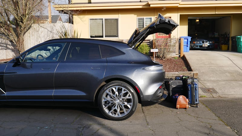 aston martin, autos, cars, crossover, driveway tests, luxury, performance, aston martin dbx luggage test | is there actually u in aston's suv?