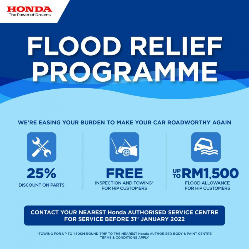 autos, cars, honda, ram, auto news, banjir 2021, honda insurance plus, honda malaysia, program bantuan banjir, program bantuan banjir honda malaysia - diskaun 25 peratus, pemeriksaan percuma dan elaun rm1,500