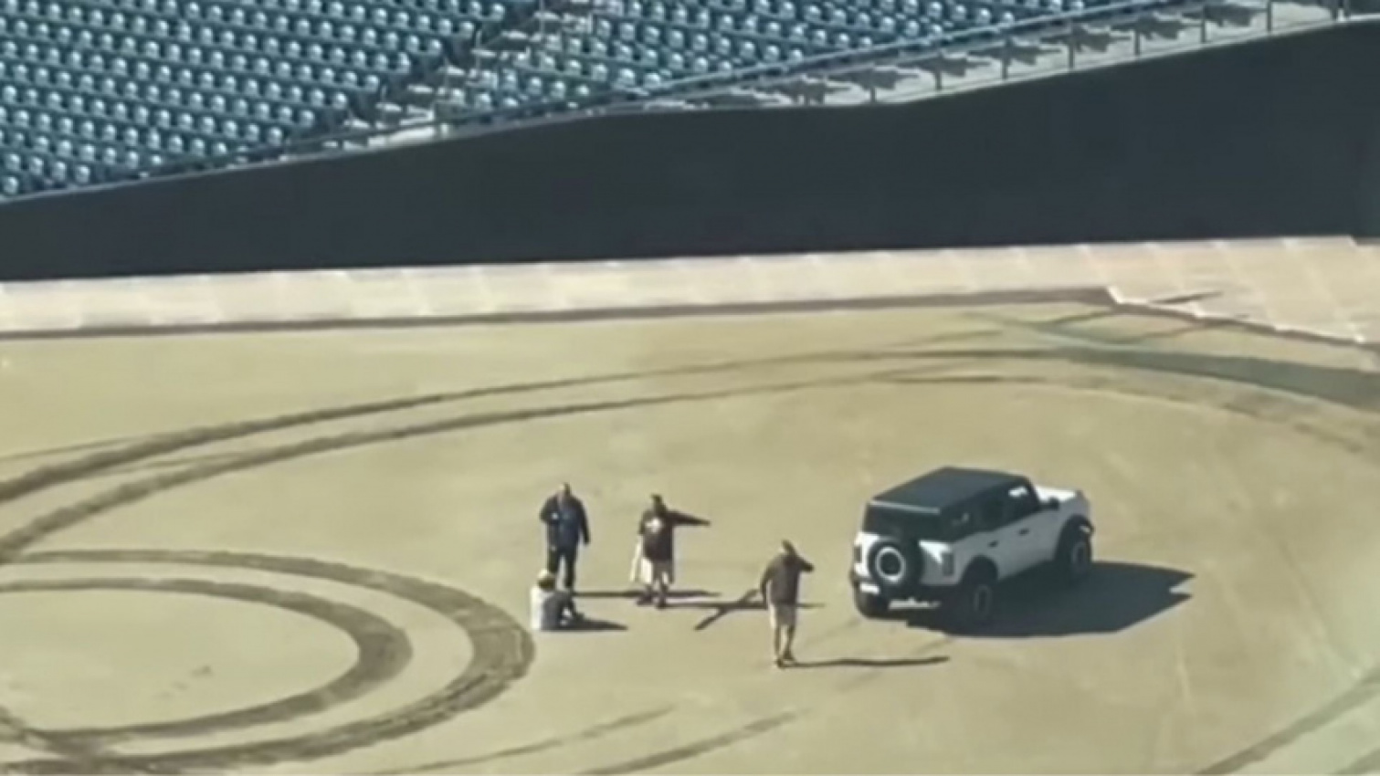 autos, cars, ford, ford bronco, ford bronco driver arrested for doing donuts on mlb stadium outfield