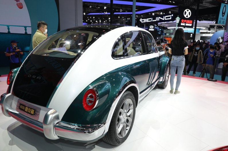 autos, cars, car news, car show, classic car, electric vehicle, gossip, four-door electric beetle rip-off on show at shanghai
