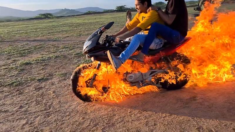 article, autos, cars, google, youtube, youtuber tries out a ghost rider stunt, rides a pulsar on fire!