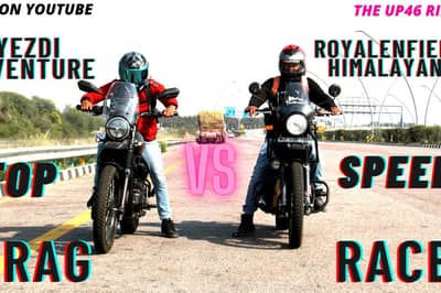 article, autos, cars, drag race battle: yezdi adventure vs royal enfield himalayan