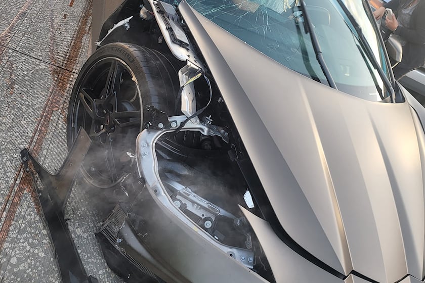 autos, cars, crash, sports cars, florida man's corvette loses fight with tow ball in nasty crash