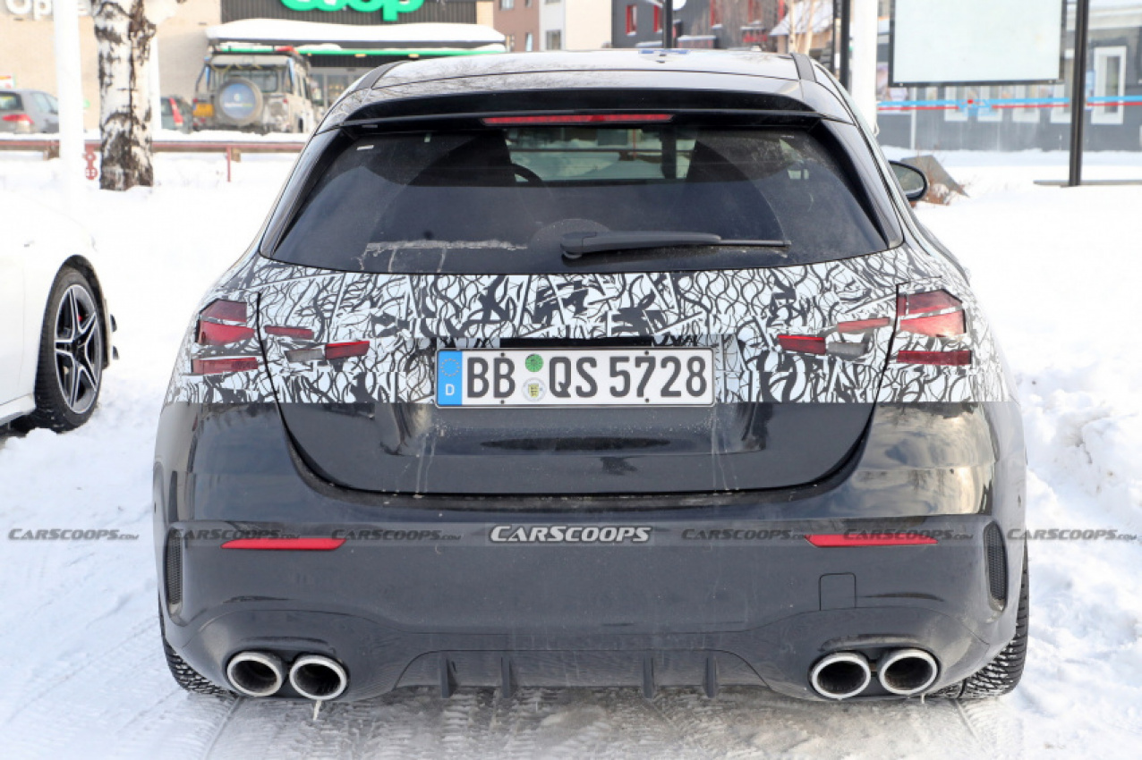 autos, cars, mercedes-benz, mg, news, hot hatch, mercedes, mercedes a45 amg, mercedes scoops, mercedes-amg, scoops, 2023 mercedes-amg a45 facelift spied inside-out, loses the mbux trackpad