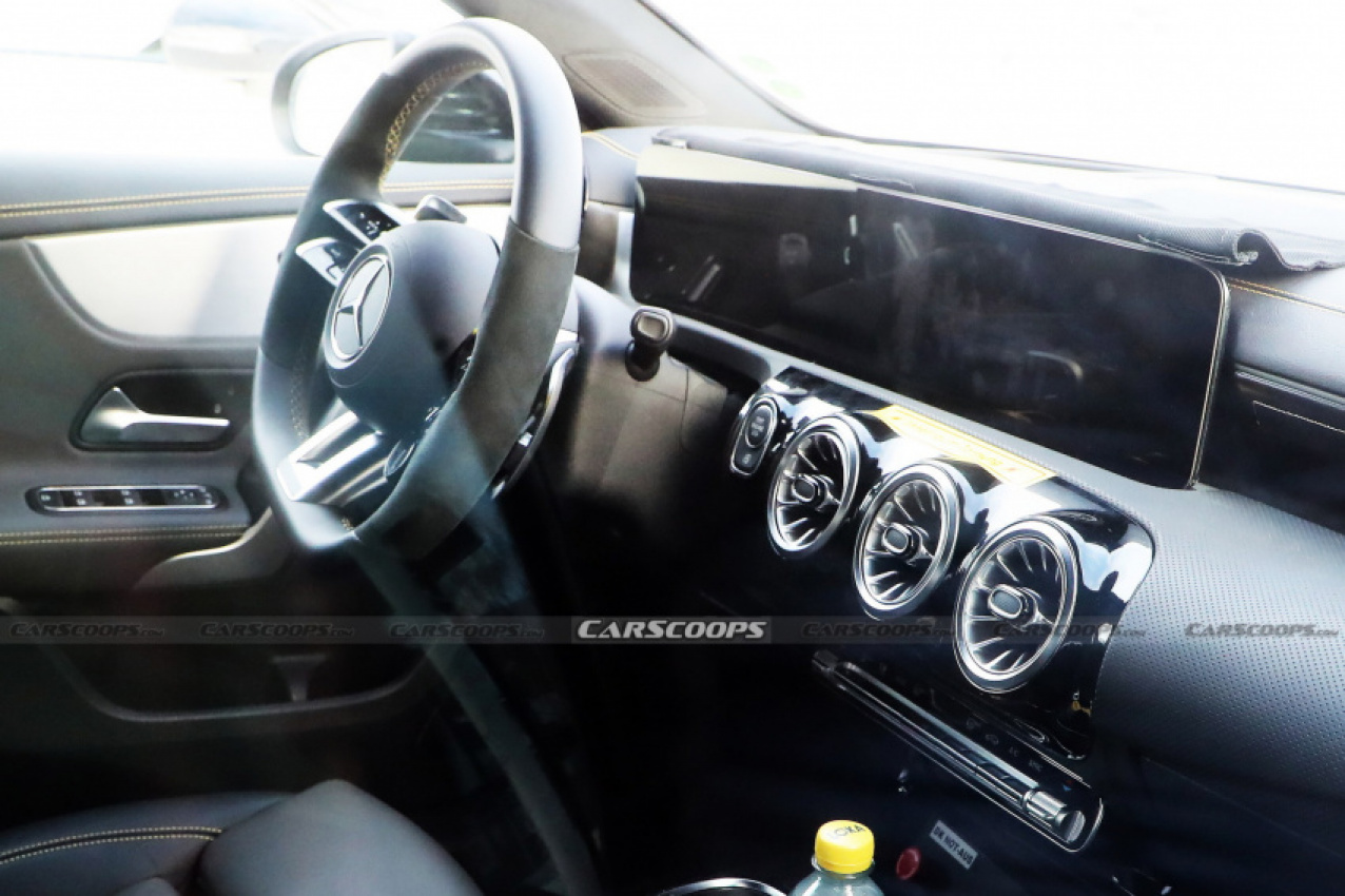 autos, cars, mercedes-benz, mg, news, hot hatch, mercedes, mercedes a45 amg, mercedes scoops, mercedes-amg, scoops, 2023 mercedes-amg a45 facelift spied inside-out, loses the mbux trackpad