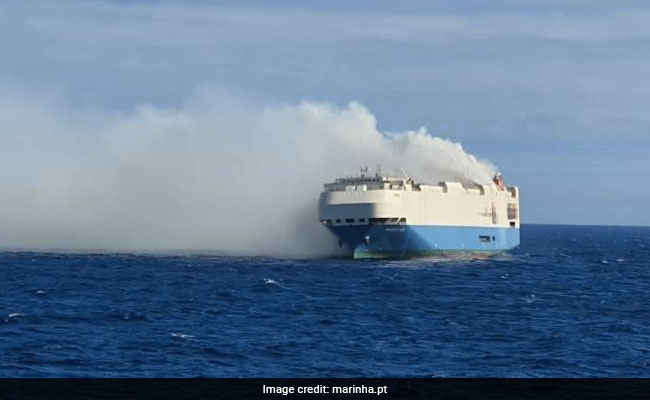 autos, cars, auto news, carandbike, cargo ship, fire fighters, luxury cars, news, firefighters struggle to douse fire on luxury cars vessel off azores islands