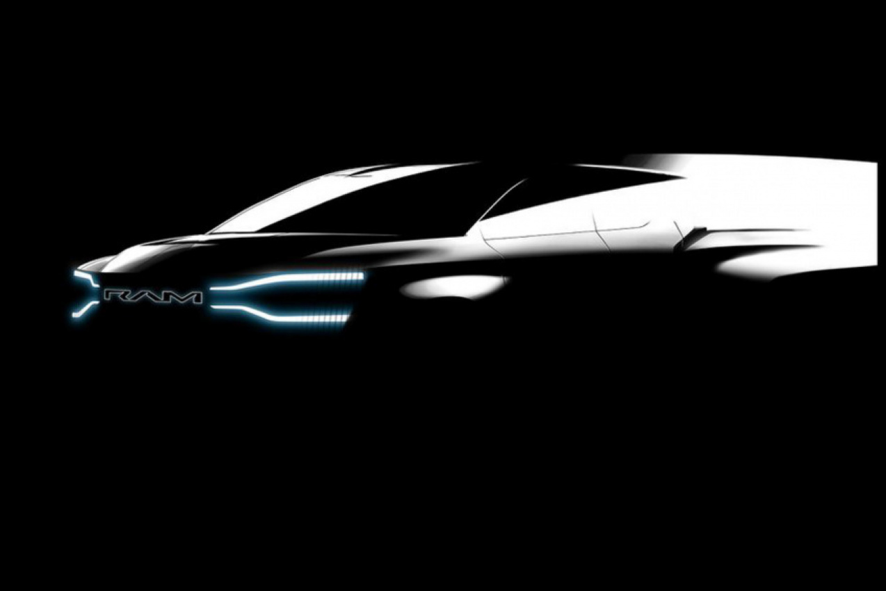 autos, cars, ram, electric ram 1500 teased with even larger running lights