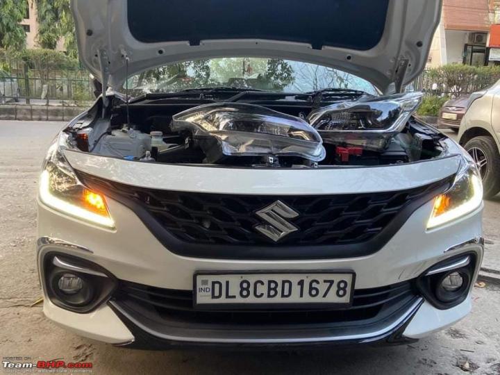 autos, cars, toyota, drl, headlights, indian, maruti baleno, member content, toyota glanza, 2022 toyota glanza facelift headlight replica in aftermarket