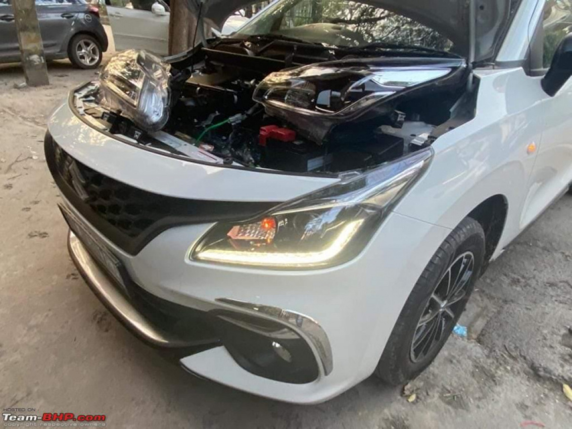 autos, cars, toyota, drl, headlights, indian, maruti baleno, member content, toyota glanza, 2022 toyota glanza facelift headlight replica in aftermarket
