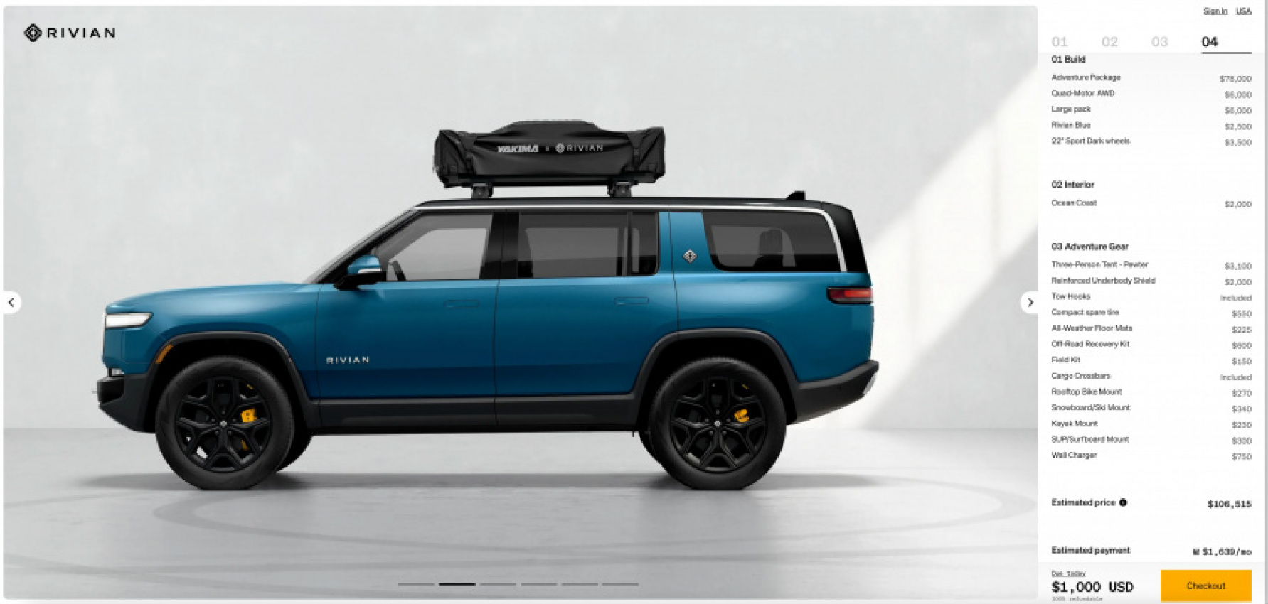 autos, cars, evs, rivian, fully loaded rivian r1s suv shows $106,515 price on configurator