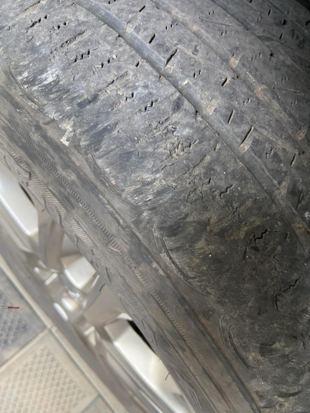 autos, cars, jeep, indian, jeep compass, member content, tyre, jeep compass: 4.5-year-old tyres showing strange wear pattern