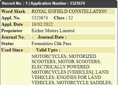 autos, cars, 2-wheels, indian, royal enfield, trademark, royal enfield constellation name trademarked for new model
