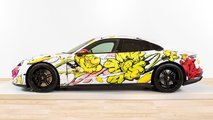 autos, cars, porsche, porsche taycan, porsche taycan is transformed into colorful art car covered in flowers