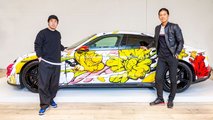 autos, cars, porsche, porsche taycan, porsche taycan is transformed into colorful art car covered in flowers